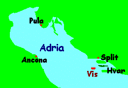 Karte 
der Adria + Vis